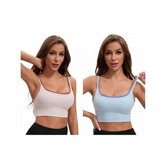 2 Packs Women's Double Spaghetti Strap Slim Fit Longline Full Coverage Workout Padded Sports Bras