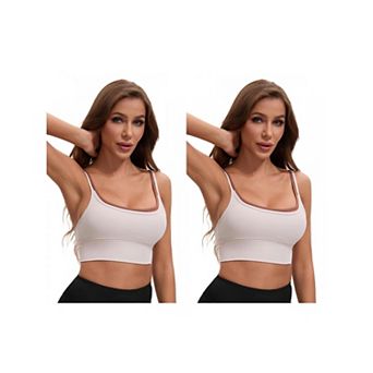 2 Packs Women's Double Spaghetti Strap Slim Fit Longline Full Coverage Workout Padded Sports Bras