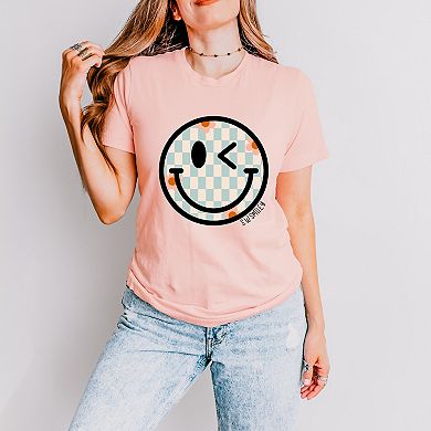 S.W.Smiley Checkered Smiley Face - Women's Short Sleeve Graphic T-Shirt