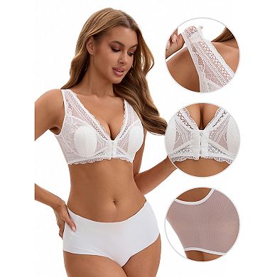 2 Packs Women's Deep V Neck Lace Sheer Front Closure Wirefree Tank Back Training Plunge Bras