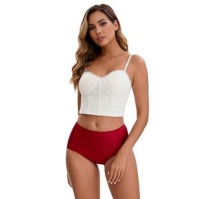 2 Packs Women's Floral Lace Briefs Panties Breathable Comfortable Mid Rise Underwear
