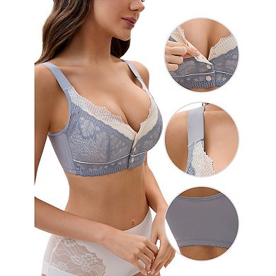 2 Packs Front Closure for Women's Lace Full Coverage V Neck Wirefree Adjustable Straps Soft Bras