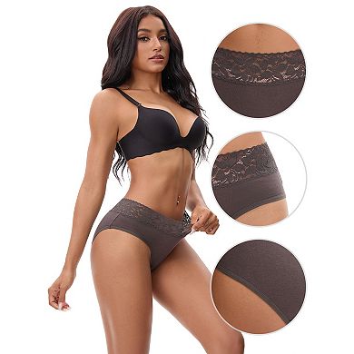 2 Packs Women's Lace Underpants Mid Waisted Soft Breathable Briefs Underwear