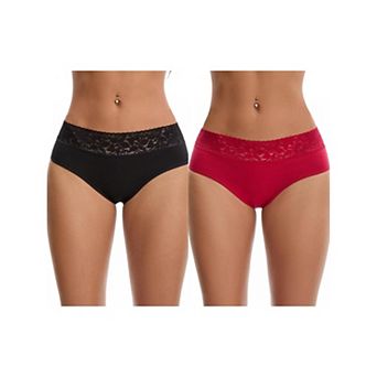2 Packs Women's Lace Underpants Mid Waisted Soft Breathable Briefs Underwear