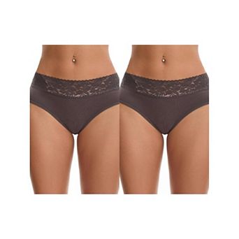 2 Packs Women's Lace Underpants Mid Waisted Soft Breathable Briefs Underwear