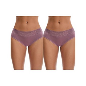 2 Packs Women's Lace Underpants Mid Waisted Soft Breathable Briefs Underwear