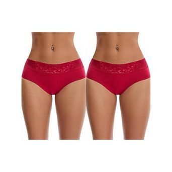 2 Packs Women's Lace Underpants Mid Waisted Soft Breathable Briefs Underwear