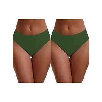 2 Packs Women's Elastic Waistband Mid-Waisted Briefs Full Coverage Classic Comfortable Underwear