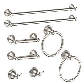 8 pc Stainless Steel Bathroom Accessories Set: 2x24" Towel Bars, 2x Towel Rings, 2x Toilet Paper