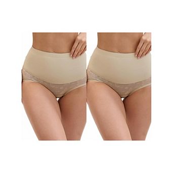 2 Packs Women's High Waisted Body Shaper Tummy Control Slimming Panties Hip Lifter Lace Briefs