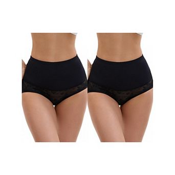 2 Packs Women's High Waisted Body Shaper Tummy Control Slimming Panties Hip Lifter Lace Briefs