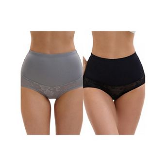 2 Packs Women's High Waisted Body Shaper Tummy Control Slimming Panties Hip Lifter Lace Briefs