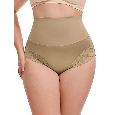 2 Packs Women's Lace Trimmed Briefs Underwear Tummy Control High Waisted Full Coverage Panties