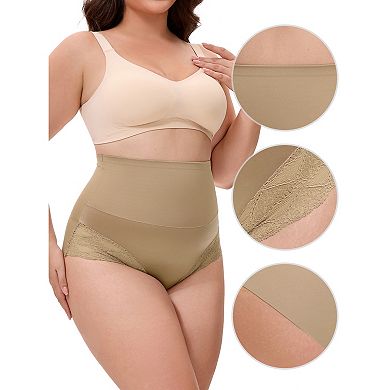 2 Packs Women's Lace Trimmed Briefs Underwear Tummy Control High Waisted Full Coverage Panties