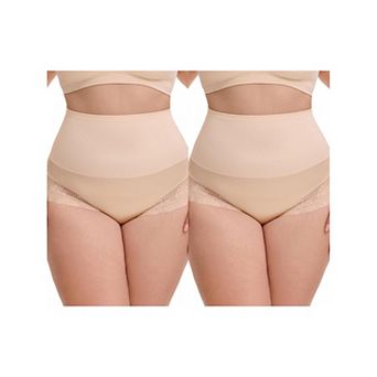 2 Packs Women's Lace Trimmed Briefs Underwear Tummy Control High Waisted Full Coverage Panties