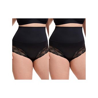 2 Packs Women's Lace Trimmed Briefs Underwear Tummy Control High Waisted Full Coverage Panties