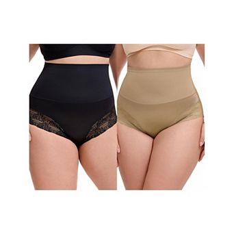 2 Packs Women's Lace Trimmed Briefs Underwear Tummy Control High Waisted Full Coverage Panties