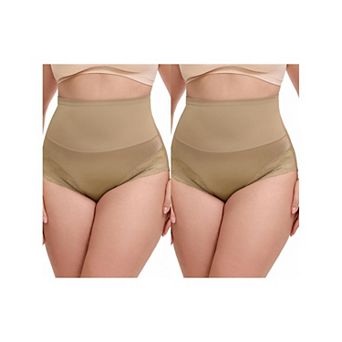 2 Packs Women's Lace Trimmed Briefs Underwear Tummy Control High Waisted Full Coverage Panties