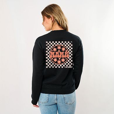 S.W.Smiley Checkered Mama Flowers Front and Back Print - Women's Graphic Sweatshirt