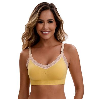2 Packs Women's Lace Trim Soft Cup Nursing Bras Wirefree Front Closure Breastfeeding Lingerie