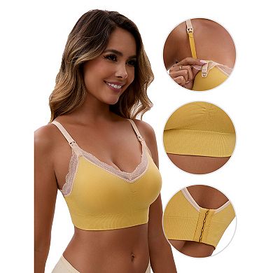 2 Packs Women's Lace Trim Soft Cup Nursing Bras Wirefree Front Closure Breastfeeding Lingerie