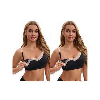 2 Packs Women's Lace Trim Soft Cup Nursing Bras Wirefree Front Closure Breastfeeding Lingerie