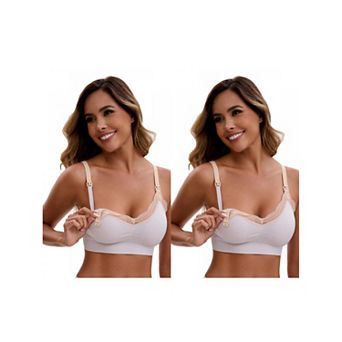 2 Packs Women's Lace Trim Soft Cup Nursing Bras Wirefree Front Closure Breastfeeding Lingerie