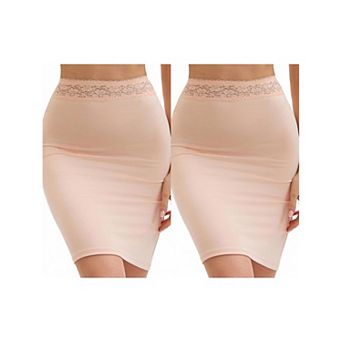 2 Packs Anti-Static Half Slips for Women Soft Underskirt with Floral Lace Waistband