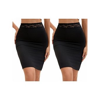 2 Packs Anti-Static Half Slips for Women Soft Underskirt with Floral Lace Waistband