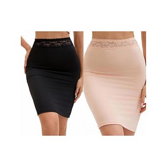 2 Packs Anti-Static Half Slips for Women Soft Underskirt with Floral Lace Waistband