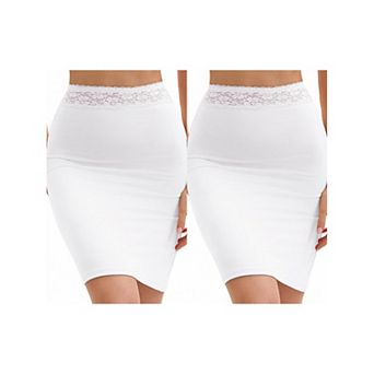 2 Packs Anti-Static Half Slips for Women Soft Underskirt with Floral Lace Waistband