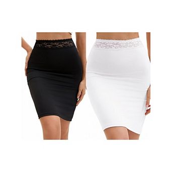 2 Packs Anti-Static Half Slips for Women Soft Underskirt with Floral Lace Waistband
