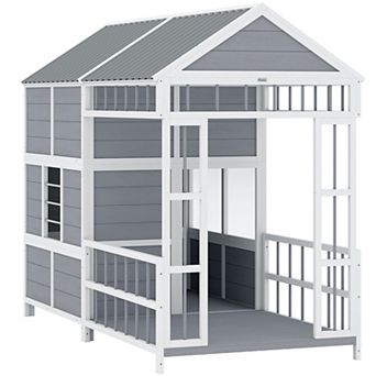 PawHut Dog House Outdoor, 79"L Wooden Dog Shelter with Porch, Storage