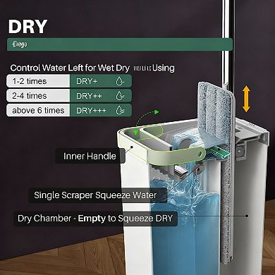 Self-Cleaning Mop & Bucket Set, 360° Mop Head, Adjustable Handle, 8 Microfiber Pads