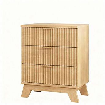 Mid-Century Modern 24" Wide Fluted Nightstand with 3 Drawers for Bedroom or Living Room