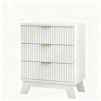 Mid-Century Modern 24" Wide Fluted Nightstand with 3 Drawers for Bedroom or Living Room