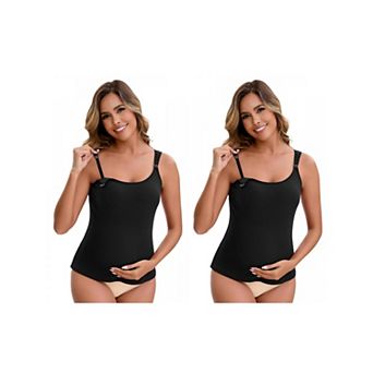 2 Packs Women's Maternity Thermal Tank Tops BuiltIn Bra Pregnancy Nursing Camisole Adjustable Straps