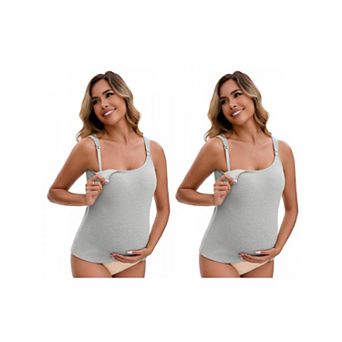 2 Packs Women's Maternity Thermal Tank Tops BuiltIn Bra Pregnancy Nursing Camisole Adjustable Straps