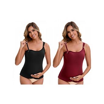 2 Packs Women's Maternity Thermal Tank Tops BuiltIn Bra Pregnancy Nursing Camisole Adjustable Straps