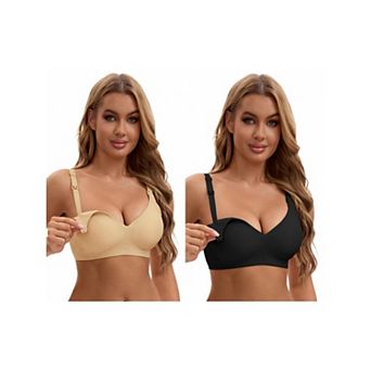 2 Packs Nursing Bra for Women's Push Up Wirefree Front Closure Comfortable Bralette