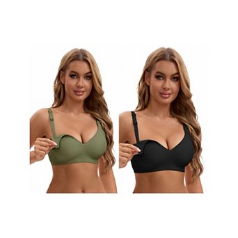 2 Packs Nursing Bra for Women's Push Up Wirefree Front Closure Comfortable Bralette