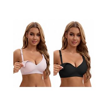 2 Packs Nursing Bra for Women's Push Up Wirefree Front Closure Comfortable Bralette