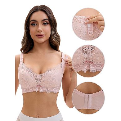 2 Packs Nursing Bra for Women's Lace V Neck Wirefree Light and Breathable Bralette