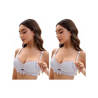2 Packs Nursing Bra for Women's Lace V Neck Wirefree Light and Breathable Bralette