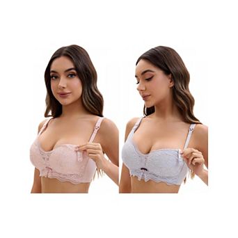 2 Packs Nursing Bra for Women's Lace V Neck Wirefree Light and Breathable Bralette