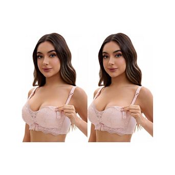 2 Packs Nursing Bra for Women's Lace V Neck Wirefree Light and Breathable Bralette