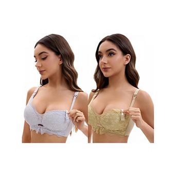 2 Packs Nursing Bra for Women's Lace V Neck Wirefree Light and Breathable Bralette