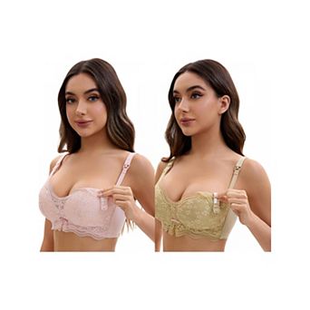 2 Packs Nursing Bra for Women's Lace V Neck Wirefree Light and Breathable Bralette