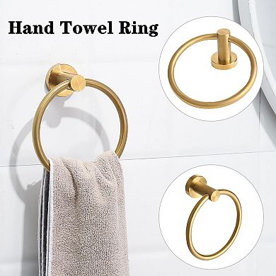 4 Piece Stainless Steel Bathroom Hardware Set: Towel Ring, Toilet Paper Holder, 2 Robe Hooks
