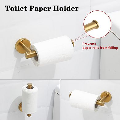 4 Piece Stainless Steel Bathroom Hardware Set: Towel Ring, Toilet Paper Holder, 2 Robe Hooks